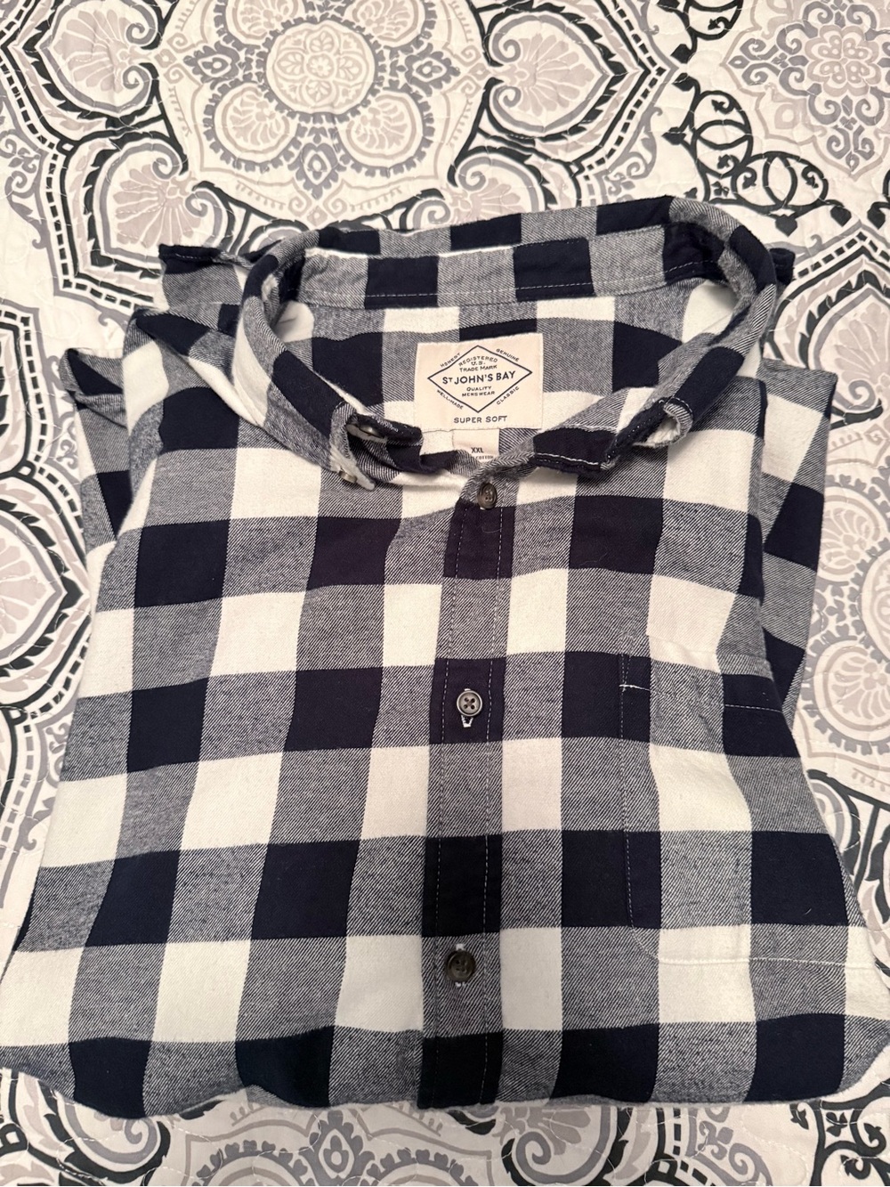 St. John's Bay Navy and White Buffalo Check Button-Down Shirt